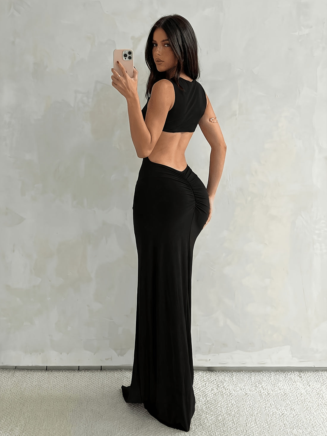 Ophelia Metallic Embellished Open-Back Maxi Dress