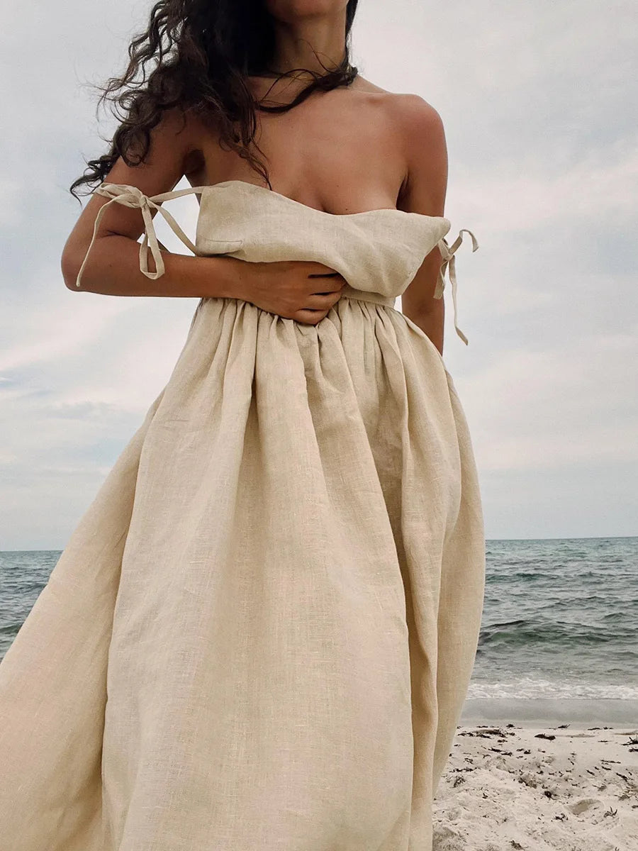 Rosalie Linen-Cotton Sash Midi Dress