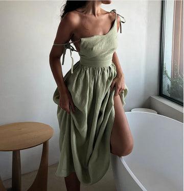 Rosalie Linen-Cotton Sash Midi Dress