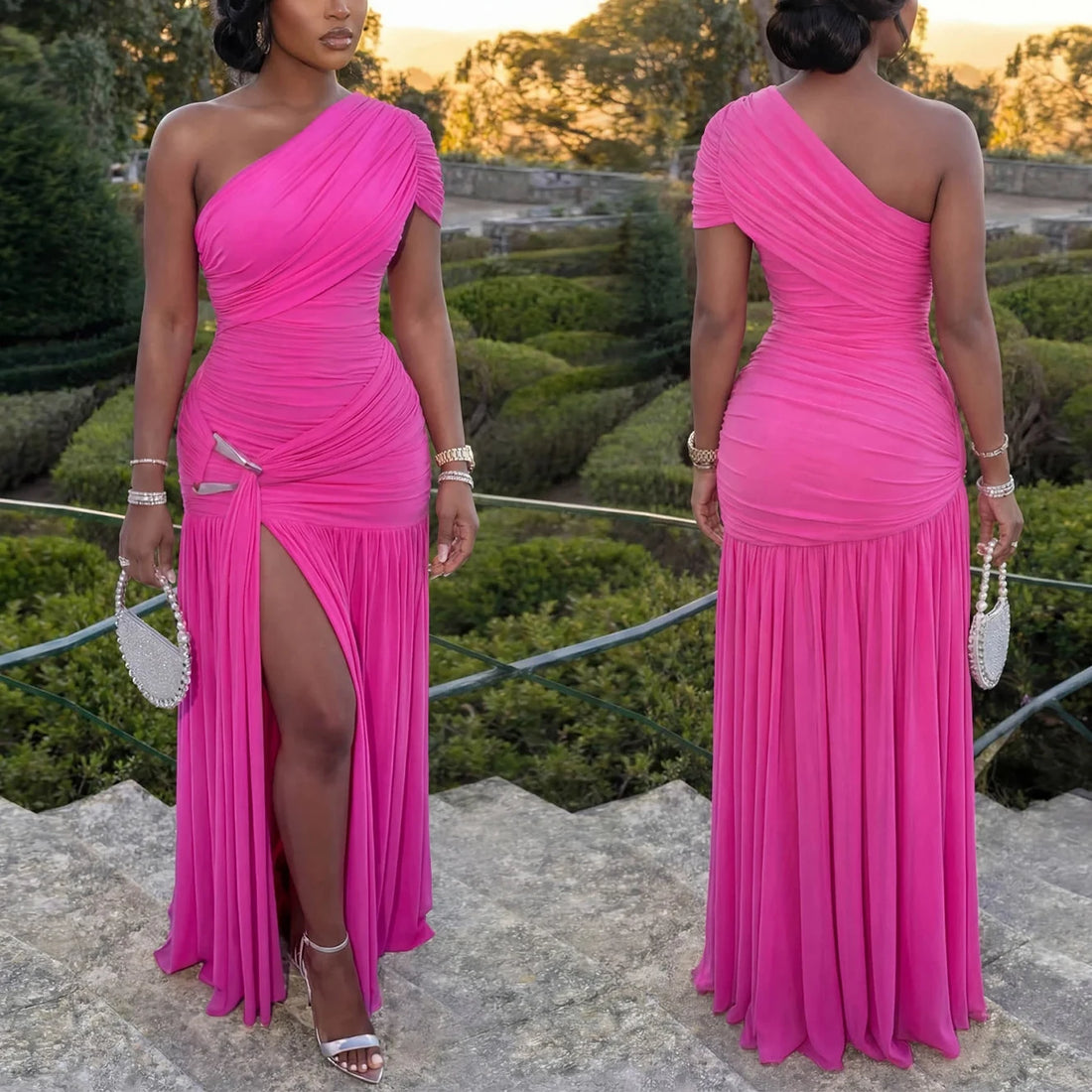 Nadine One-Shoulder Mesh Maxi Dress