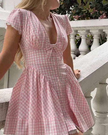 Mia Bow V-Neck Mini Dress