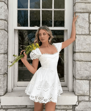 Beatrice Hollow-Out Lace Mini Dress
