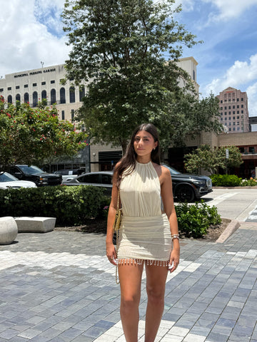Fiona Pleated Open Back Mini Dress