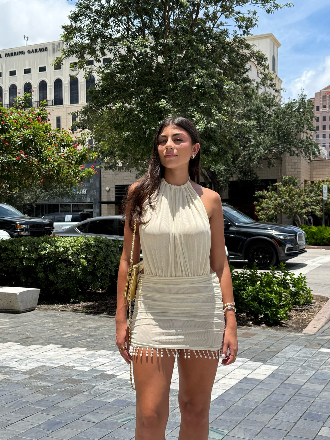 Fiona Pleated Open Back Mini Dress