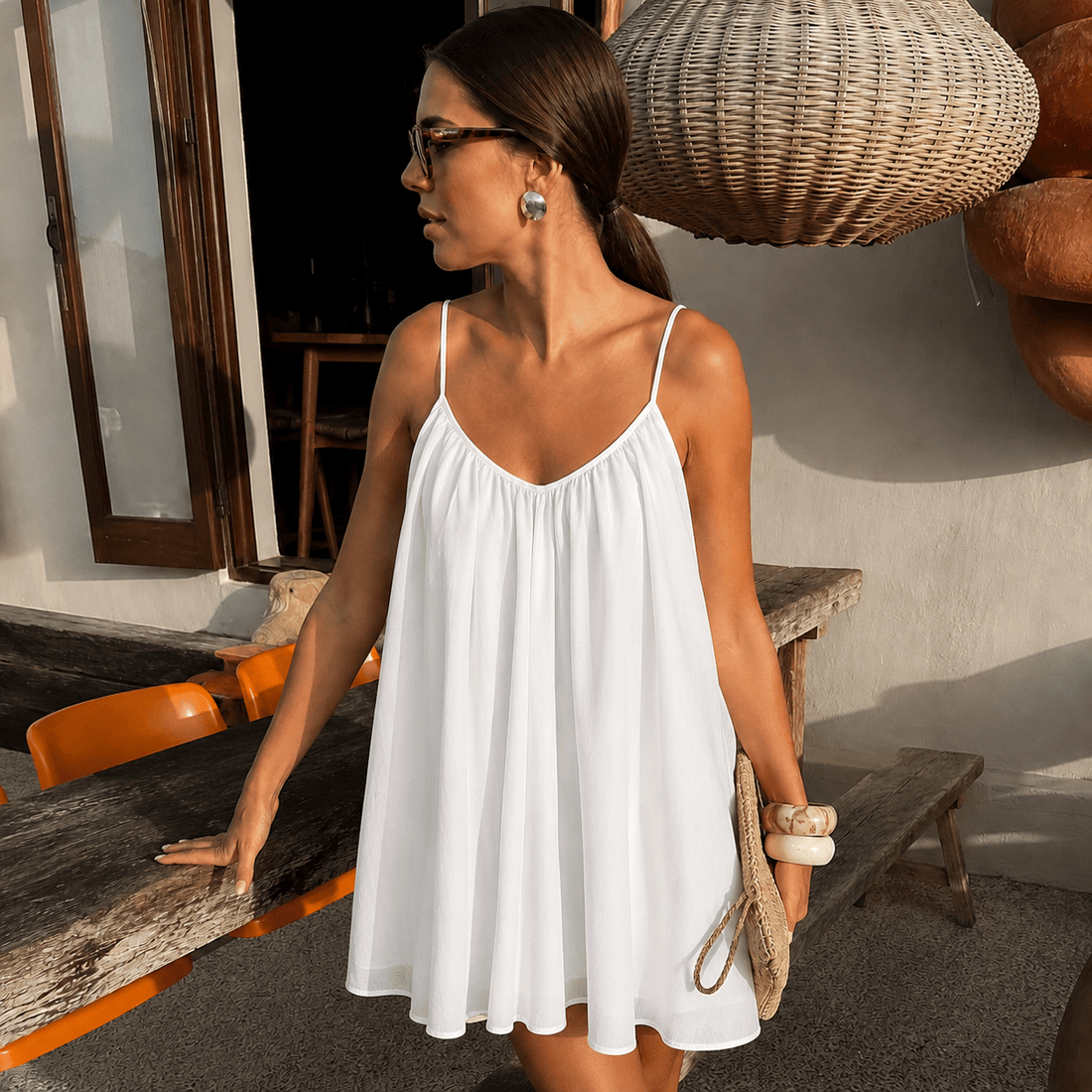 Lavinia Pleated Flowing Cami Mini Dress