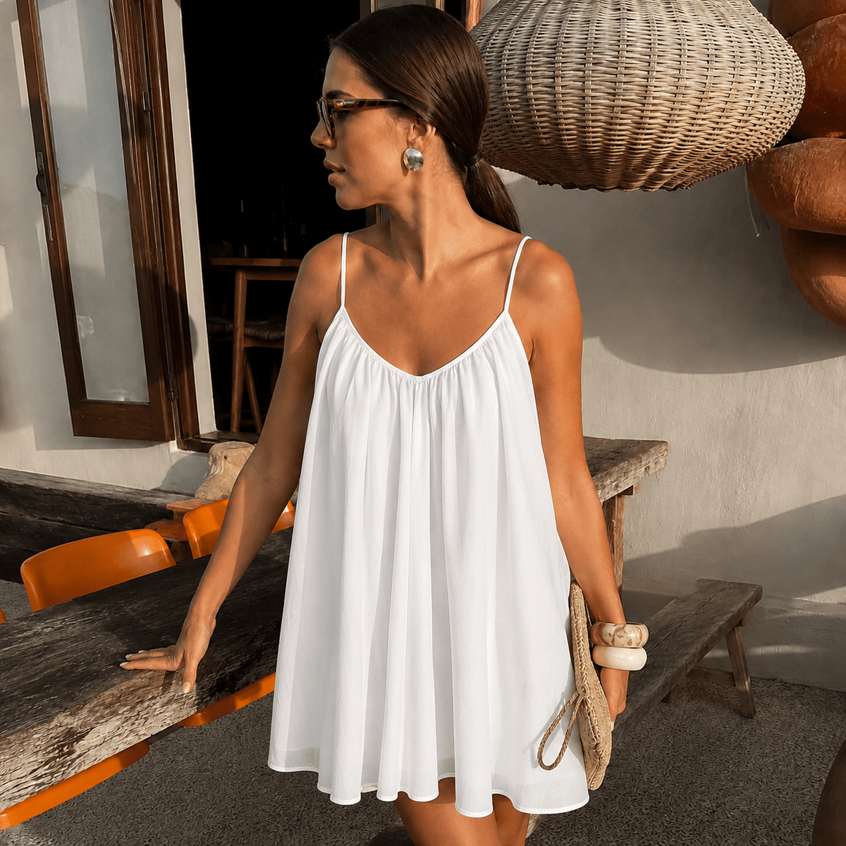 Lavinia Pleated Flowing Cami Mini Dress