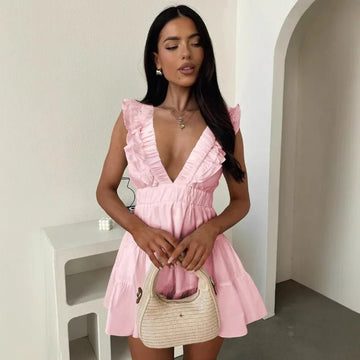Zelia Sleeveless V-Neck Ruffle Dress