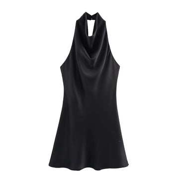 Colleen Satin Halter Draped Mini Dress